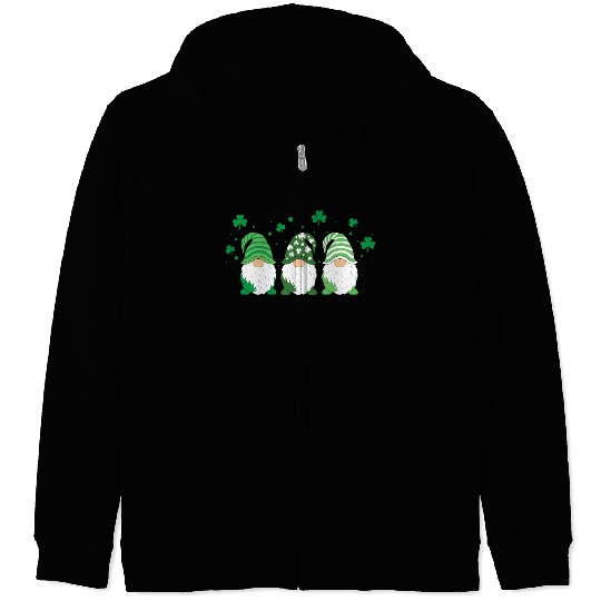 Gnomes Holding Shamrock Leopard Plaid St Patrick'S Zip Hoodies
