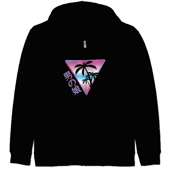 Femboy 80S 90S Palm Tree Japanese Vaporwave Aesthe Zip Hoodies