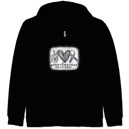 DMM755779Peace Love Cure Gray Ribbon Brain Cancer Zip Hoodies