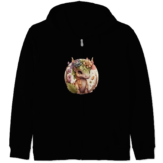 Cottagecore Cute Baby Dragon Floral Fantasy Pet Fl Zip Hoodies