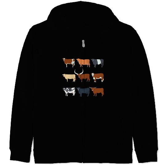 Different Types Of Cows For Cow And Cattle Farmers Zip Hoodies