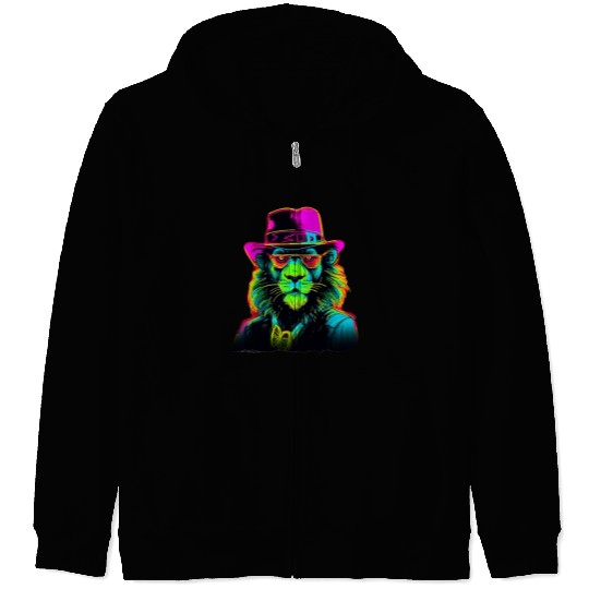 Neon gangster lion Zip Hoodies