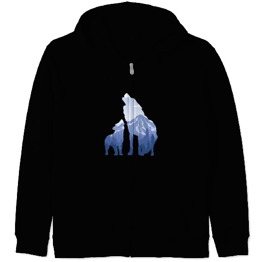 Wolf And Puppy Husky Mountains Nature Hiking Zip Hoodies