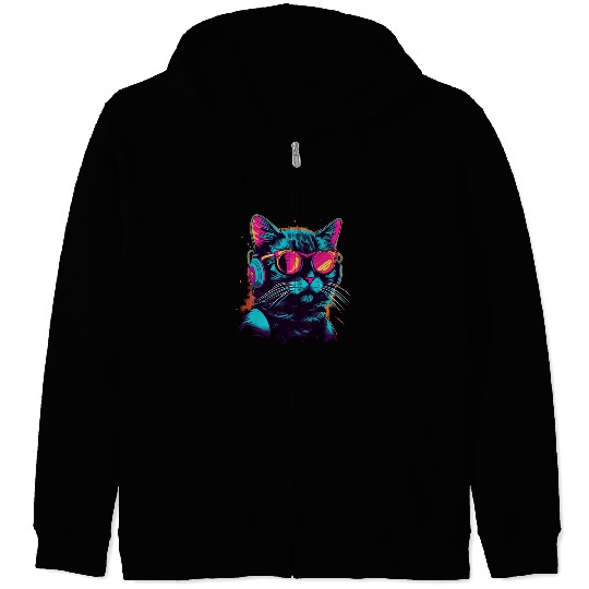 80s Cat Music Zip Hoodies