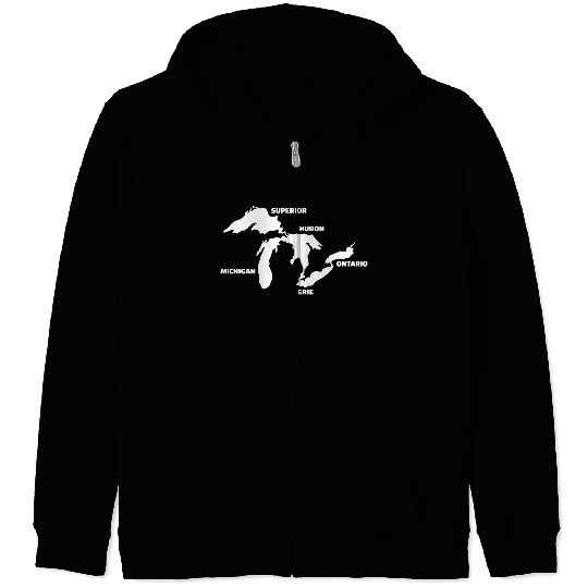 Great Lakes Map Zip Hoodies