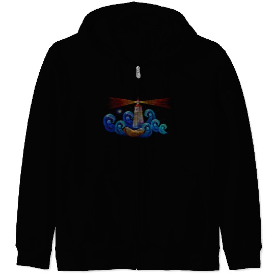 Lighthouse Night y Boat And Sea Nautical Zip Hoodies