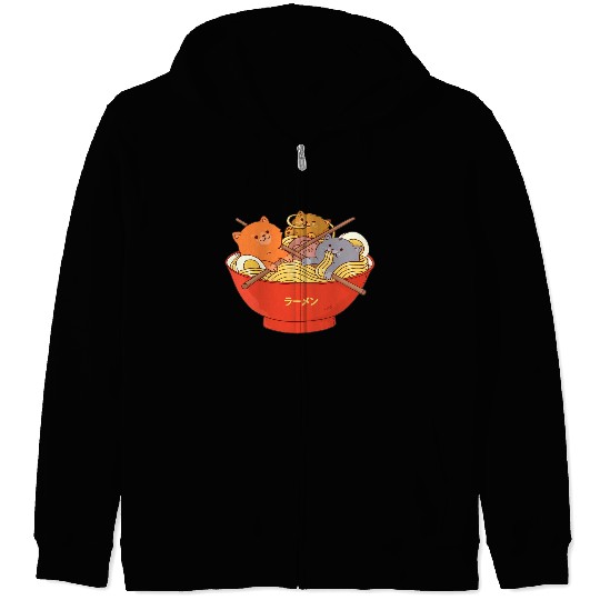 Kawaii Anime Cat Japanese Ramen Noodle Zip Hoodies