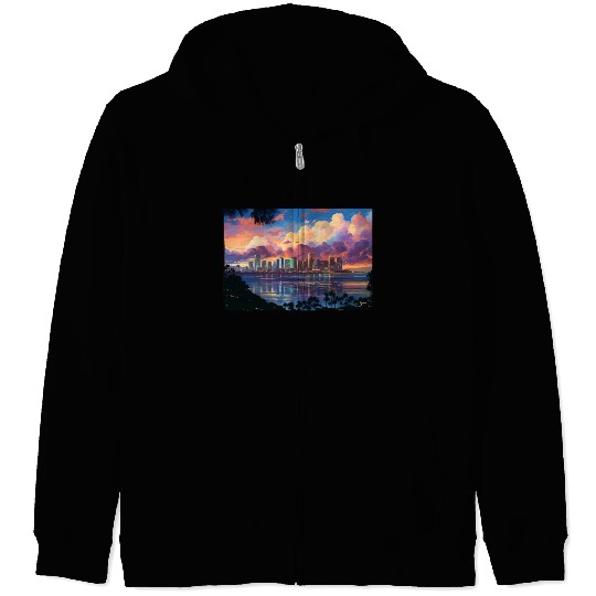 Anime Honolulu A Vibrant Anime Inspired Skyline Zip Hoodies