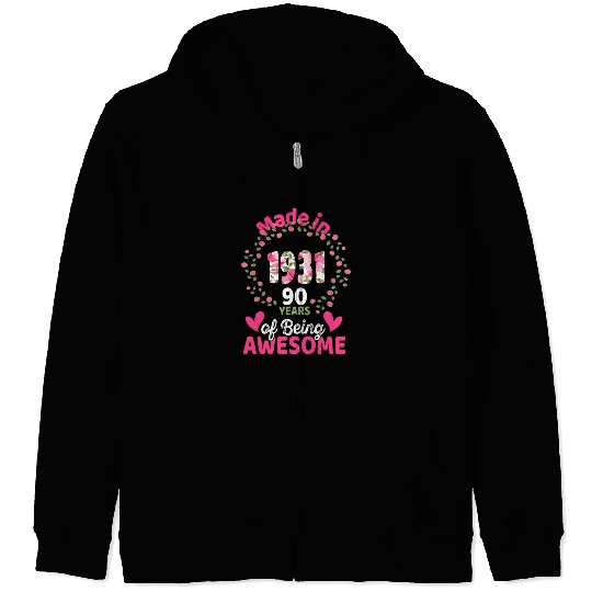 90 90Th Born In 1931 Floral Zip Hoodies