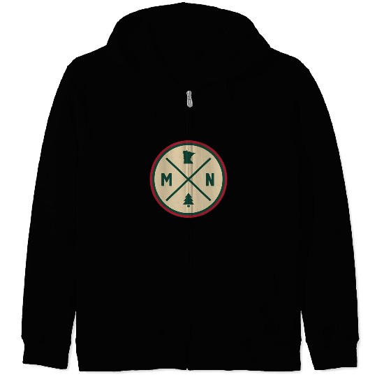 Minnesota Mn Circle Patch Red And Green Zip Hoodies