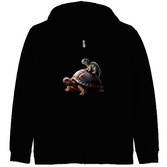 dinosaur on turtle Zip Hoodies
