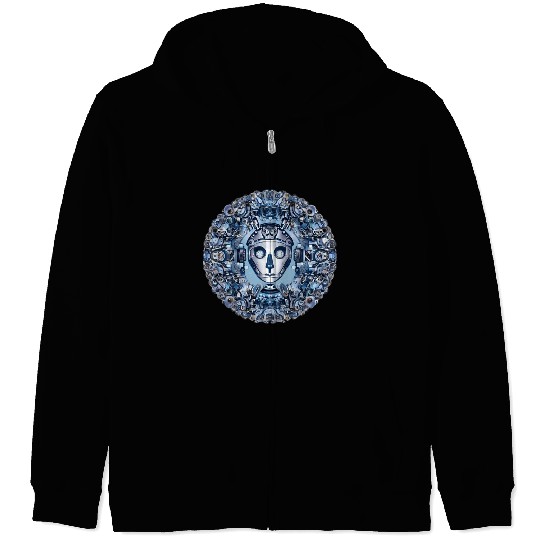 Aztec robot face and mechanical mandala Zip Hoodies