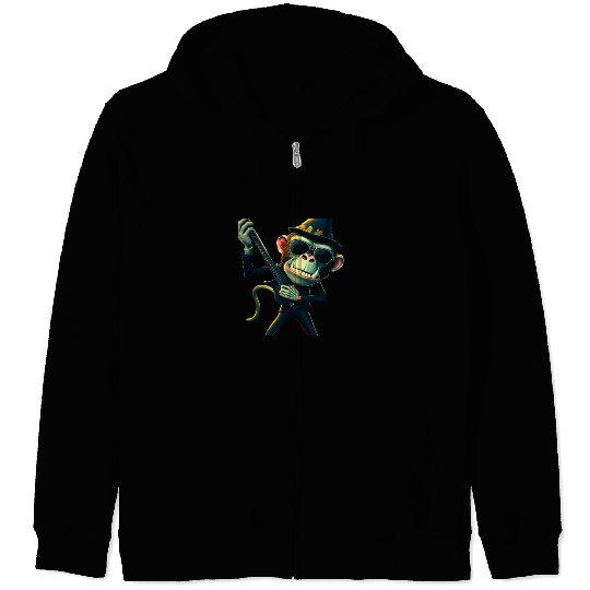 Zombie Monkey with guitar Zip Hoodies