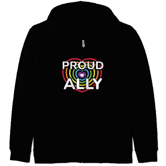 Proud Ally Rainbow Heart LGBTQIA Pride Month v01 Zip Hoodies