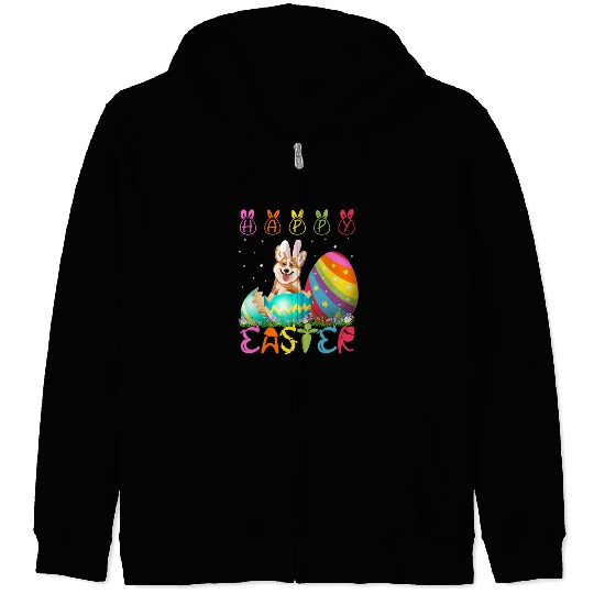 Easter Day Corgi Dog Family Easter Zip Hoodies