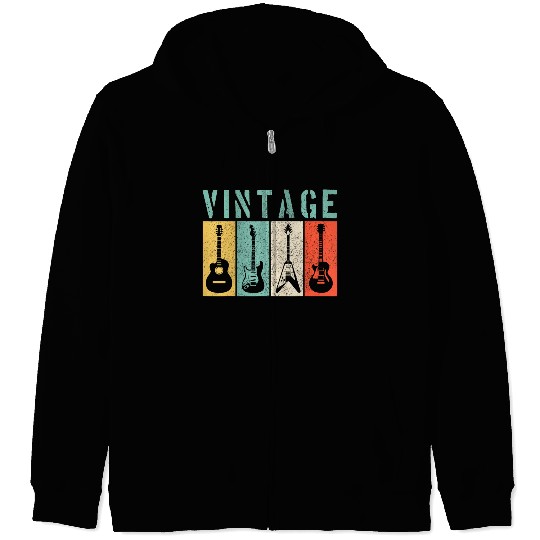 Vintage Guitar Player Retro Guitarist Musician Zip Hoodies