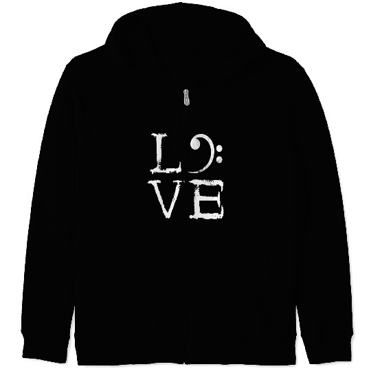 Bass Clef Creepy Love Bass Guitar Player Bass Zip Hoodies