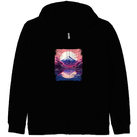 Vaporwave Aesthetic Japan Sight Mount Fuji Volcano Zip Hoodies