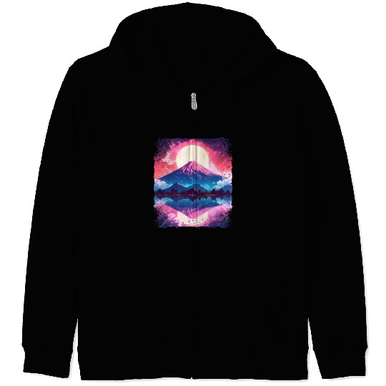 Mount Fuji Vaporwave Aesthetic Japan Sight Volcano Zip Hoodies