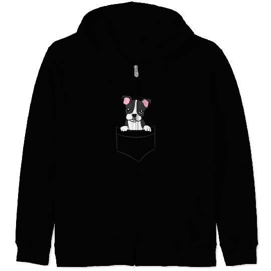 Boston Terrier In The Pocket Pocket Boston Terrier Zip Hoodies
