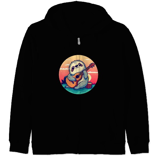 Sloth with Guitar in Sunset Zip Hoodies