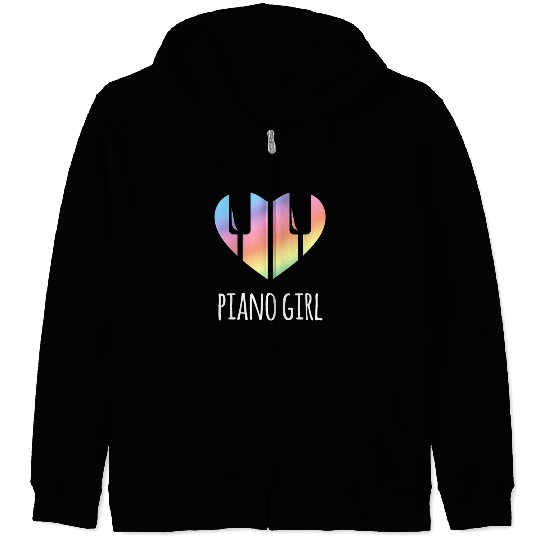 Piano Girl with Rainbow Heart Zip Hoodies