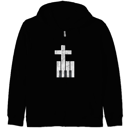 Piano Cross Christian Pianis Zip Hoodies