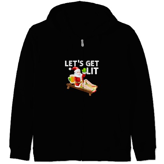 Lets Get Lit Santa Funny Christmas In July Santa Zip Hoodies