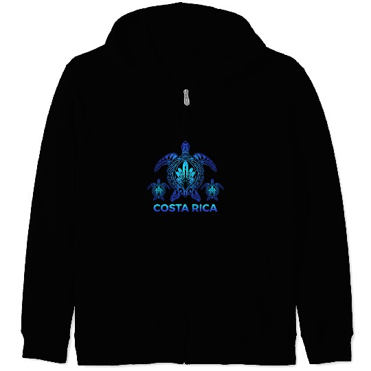 Vintage Costa Rica Ocean Blue Sea Turtle Zip Hoodies