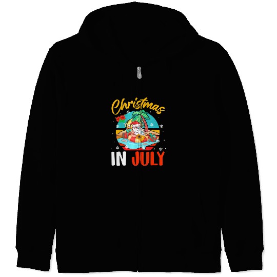 Christmas In July Hawaiian Santa Relaxing On Zip Hoodies