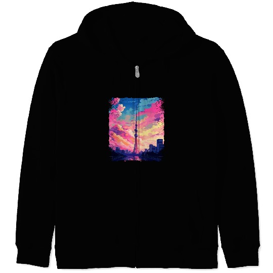 Vaporwave Skytree Tokyo Aesthetic Japanese Sight Zip Hoodies