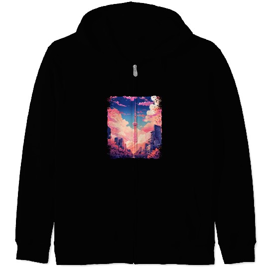 Vaporwave Aesthetic Tokyo Skytree Japanese Sight Zip Hoodies