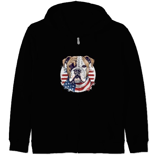 Bulldog of Liberty, Patriotic Bulldog with US Flag Zip Hoodies