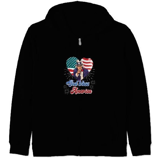 God Bless America Independence Day 4th July USA Zip Hoodies