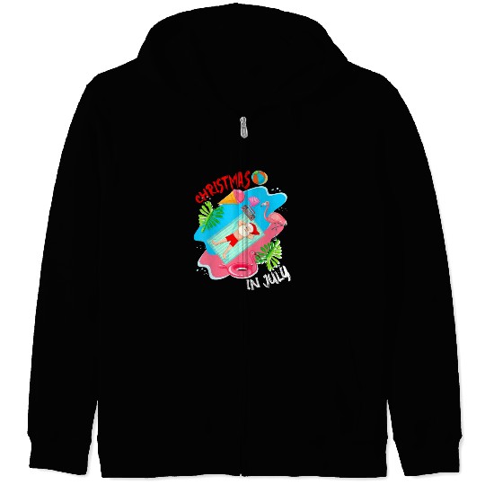 Christmas In July Santa Relaxing On Beach Cute Zip Hoodies