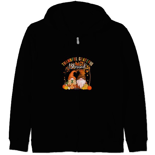 Thankful Grateful Blessed Gnomes Fall Autumn Zip Hoodies