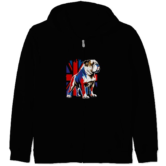 British Bulldog With Union Jack Flag King Charles Zip Hoodies