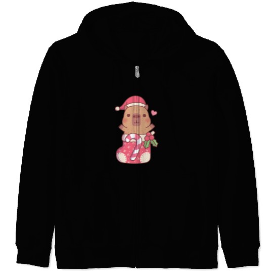 Cute Capybara In Christmas Stocking With Candy Zip Hoodies