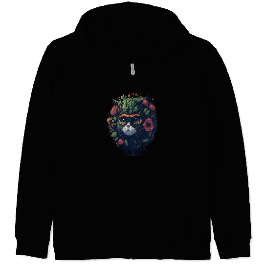 Floral Whiskers | Cat Earth Floral Design Zip Hoodies