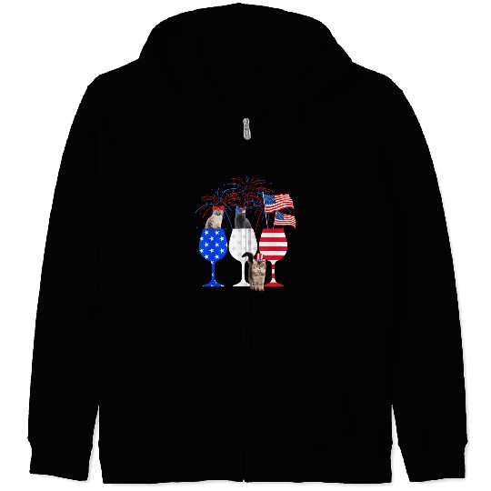 Cat 4Th Of July Red White Blue Wine Zip Hoodies