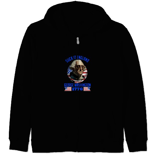 George Washington 1776 Suck it England USA Zip Hoodies