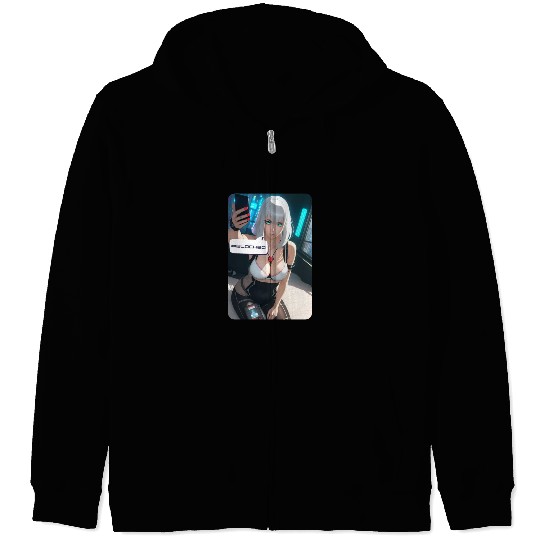 Cyberpunk Waifu Influencer Design 1 Zip Hoodies