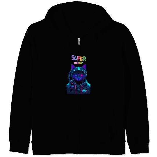 super meow Zip Hoodies, cute cat