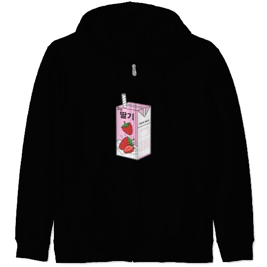 K Pop Strawberry Milk Drink Korea Kpop Korean Zip Hoodies