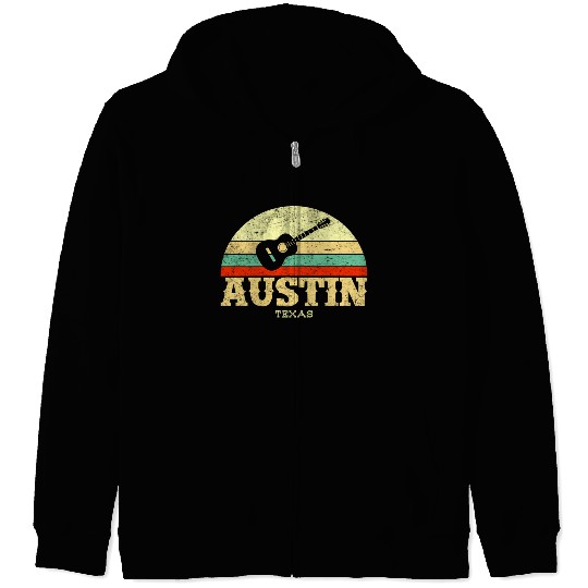 Austin Texas Guitar Lone Star State Zip Hoodies
