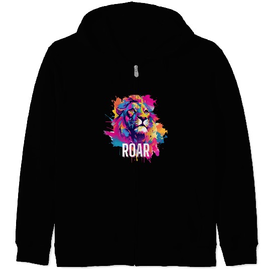 Roar Zip Hoodies: Lion Synthwave Graffiti Kids Zip Hoodies