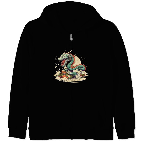 Sushi Dragon Japanesse Kawaii Zip Hoodies