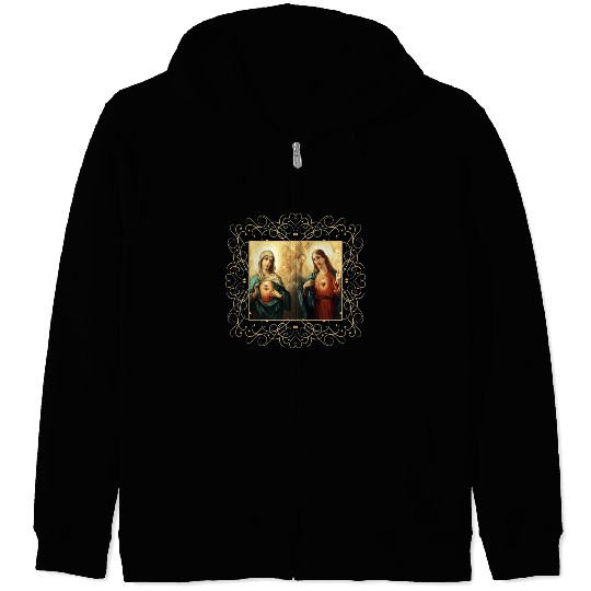 Sacred Heart and Immaculate Heart Picture Jesus an Zip Hoodies