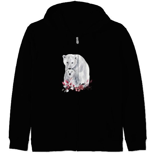 Mama Polar Bear And Baby Cub For And Zip Hoodies