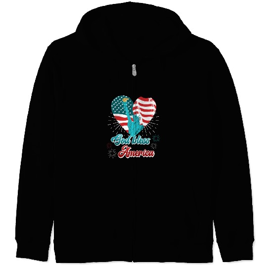 God Bless America Independence Day 4th July USA Zip Hoodies